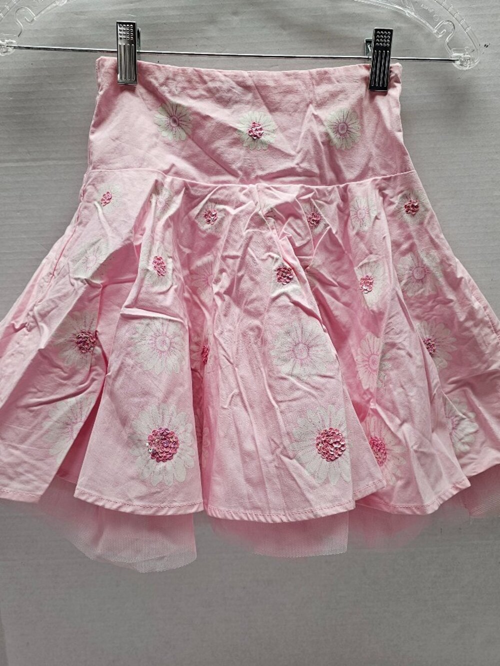 The Childrens Place Girls Pink Skirt Flare Tulle Under Sequins Flowers 3D Size 5